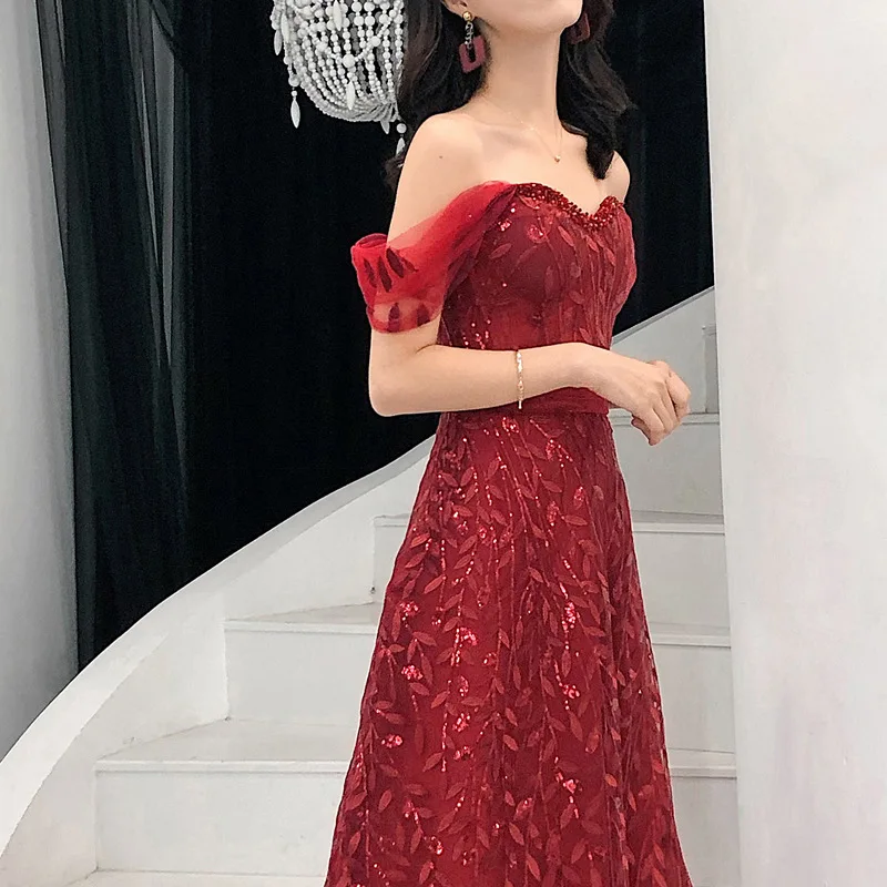 Elegant Off Shoulder Formal Party Dress Oriental Style Bride Toast Clothes Long A Line Chinese Evening Gowns Robe De Soiree