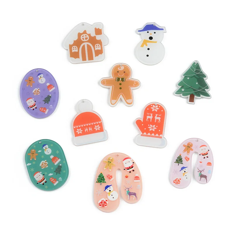 50PC Christmas Snowman Cookie Man Tree Hat Gloves Jewelry Accessories Handmade Earrings Connectors DIY Pendant Components Charms