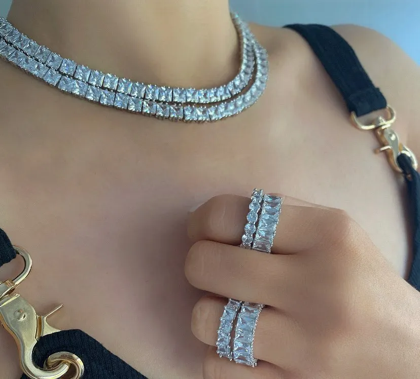 2025 مثلج خارج مربع زركون تشيكوسلوفاكيا تنس سلسلة المختنق قلادة الجملة سلسلة نسائية قلادة مجوهرات لمجوهرات الهيب هوب