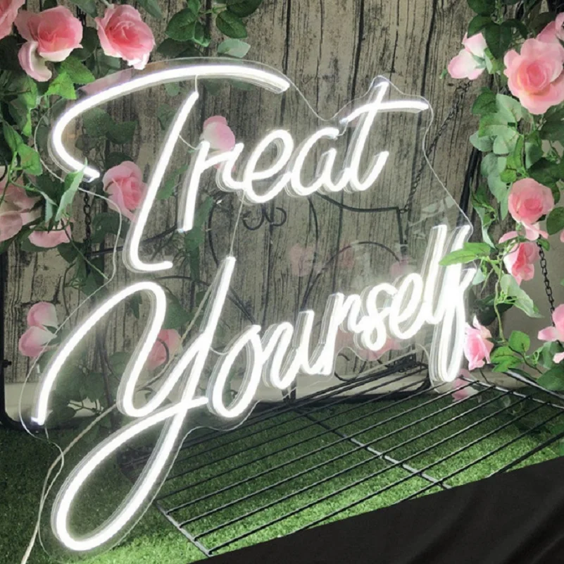 Custom Treat yourself Led Flex Transparent Acrylic Neon Light Sign Decoration Wall Hanging  for Home Room Bedroom Shop Decor