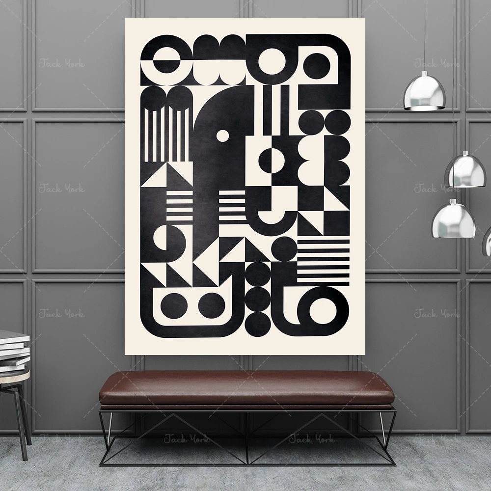 

Large Bauhaus poster mid century modern, influenced art deco, monochrome print, digital download