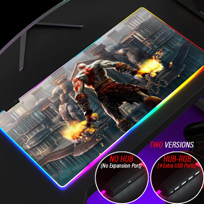 Imagem -04 - Deus da Guerra Rgb Xxl Gaming Mouse Pad Criativo Kratos Faça Você Mesmo Personalizado Mousepad Led Backlit hd Anime Esteira com Hub Porta Usb Acessórios