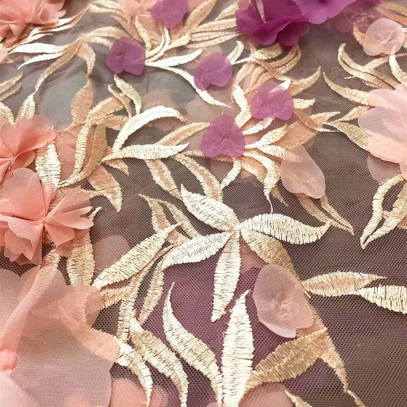 3D Embroidery Chiffon Flower Lace Fabric DIY Costume Dress Sewing Accessories