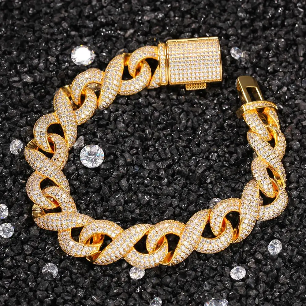 HIBRIDE Mens Iced Out Hip Hop Gold Silver Color CZ Paved Puffed Marine Link Chain Bracelet 7inch 8inch Cubic Zirconia B-152