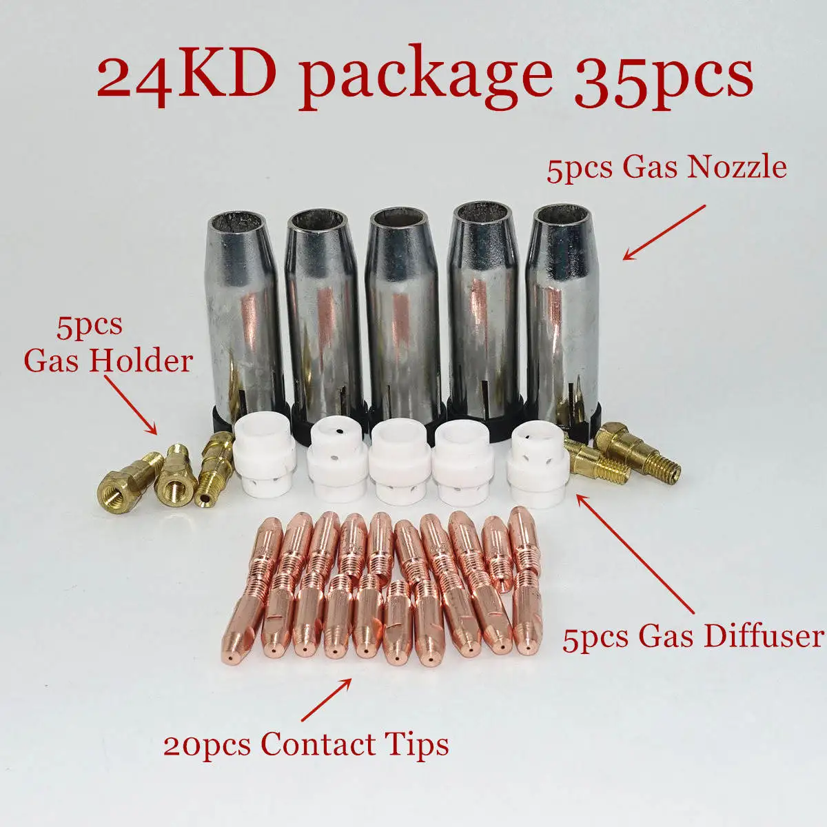 

35pcs 24KD Welding Torch Consumables 0.8mm 1.0mm 1.2mm MIG Torch Gas Nozzle Tip Holder Gas Diffuser for MIG MAG Welding Machine