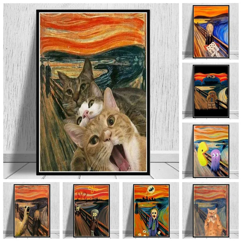 

Abstract Fat Cat Menace Canvas Painting Ghost Scream Posters and Prints Wall Art Picture for Living Room Wall Decoration Cuadros