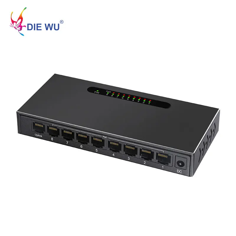 DIEWU POE Switch 10/100Mbps 52V Fast Ethernet Hub with ICPlus/IP179H Chipset 9 Ports Network Device for IP CCTV Camera