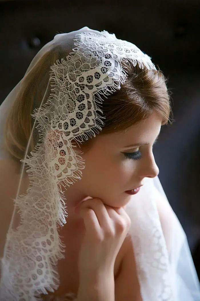 Soft Lace Veil 59" Wedding Veil Blusher Veil Wedding Accessories in Ivory,  White