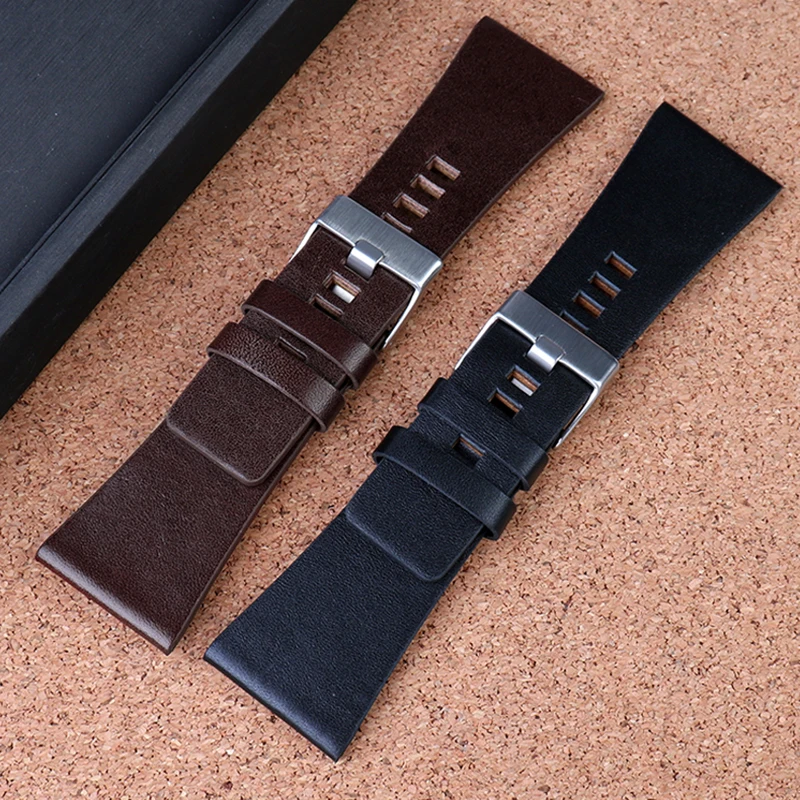 For Diesel Watchbands Men\'s Wrist Large Size Watch Bands P-Olice 26MM 28MM 30MM 32MM Black Brown Genuine Calf Hide Leather Strap