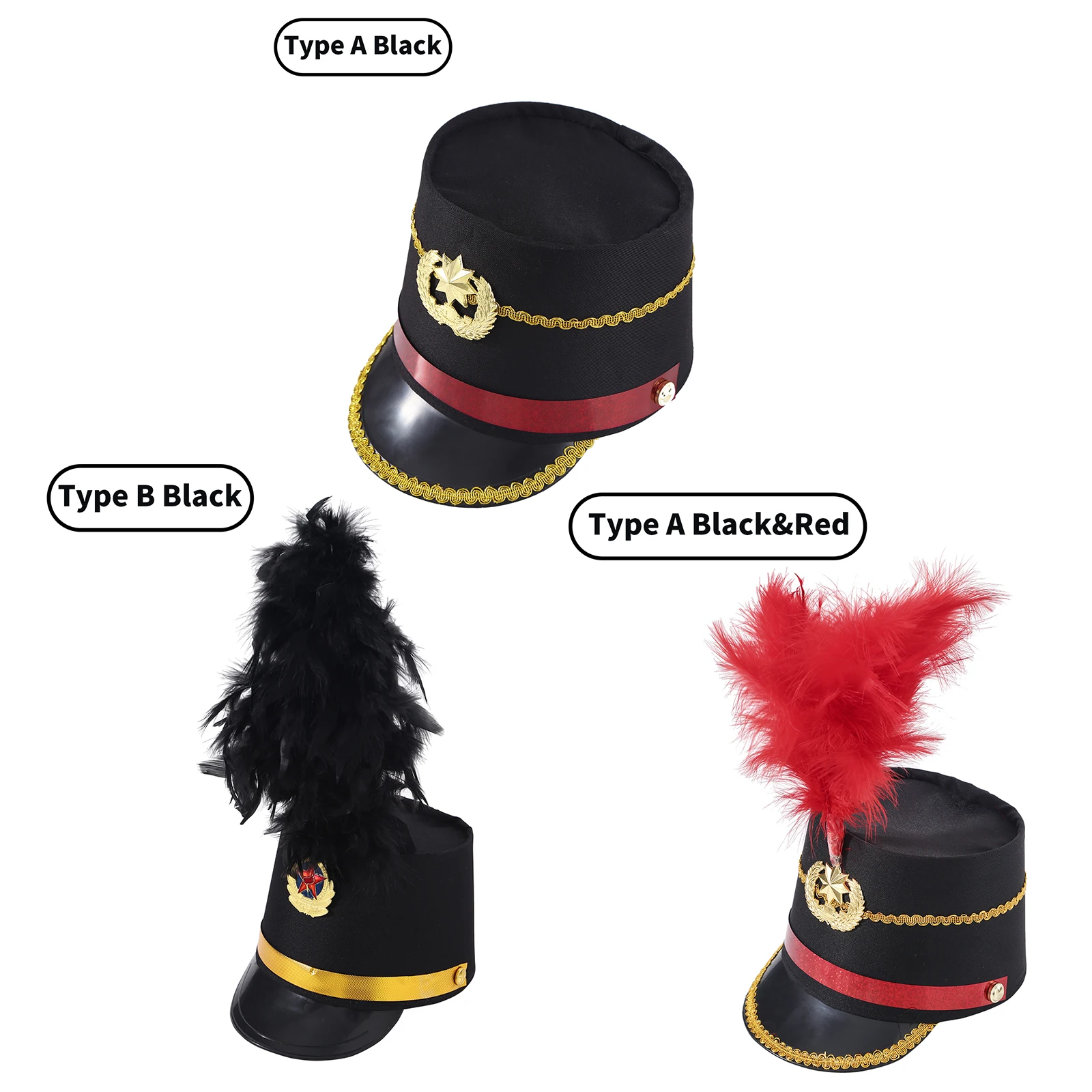 Drum Horn Uniform Hat for Kids Adult Band Hat Conductor Performance Hat with Feather Christmas Halloween Party Cosplay Costume