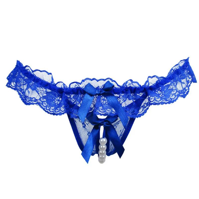 Sexy Crotchless Underwear Faux Pearl Women\'s G-String Thongs Briefs Panties Hot Erotic Women Lingerie String Lace Bowknot