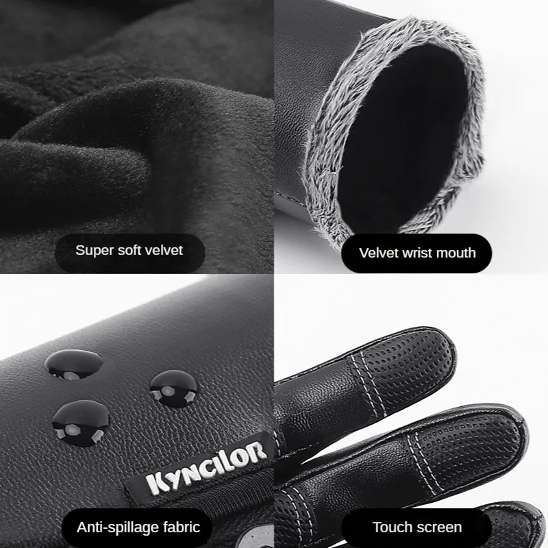 Winter Gloves Men Women Warm Thermal Fleece Leather Gloves with Zipper Windproof Waterproof Ski Snow Snowboard Touch Gloves