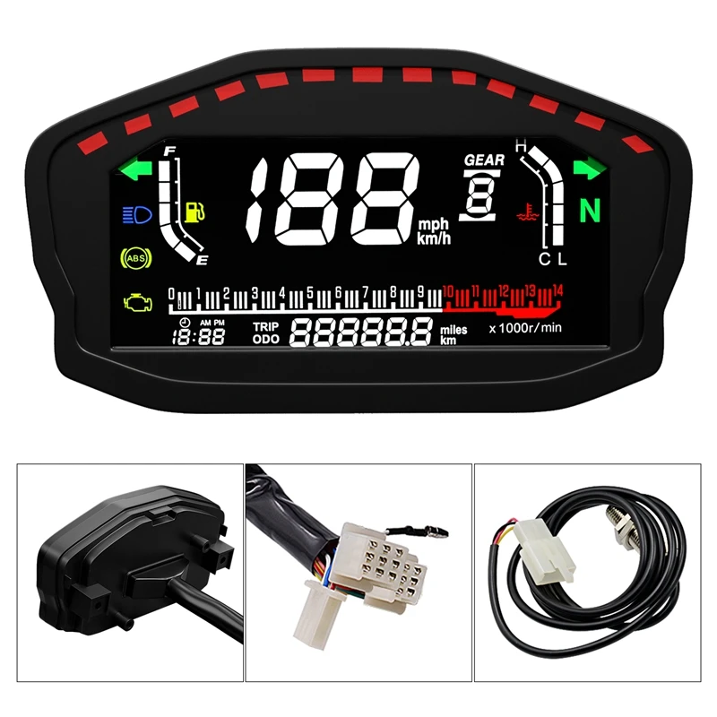 Universal Motorcycle Digital Speedometer LCD Odometer Tachometer Indicator Motocross Water Temperature ATV Meter ABS Fuel Gauge