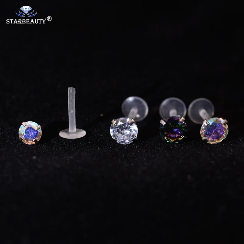 2Pcs Rainbow Clear AB Zircon Labret Monroe Lip Stud Rings