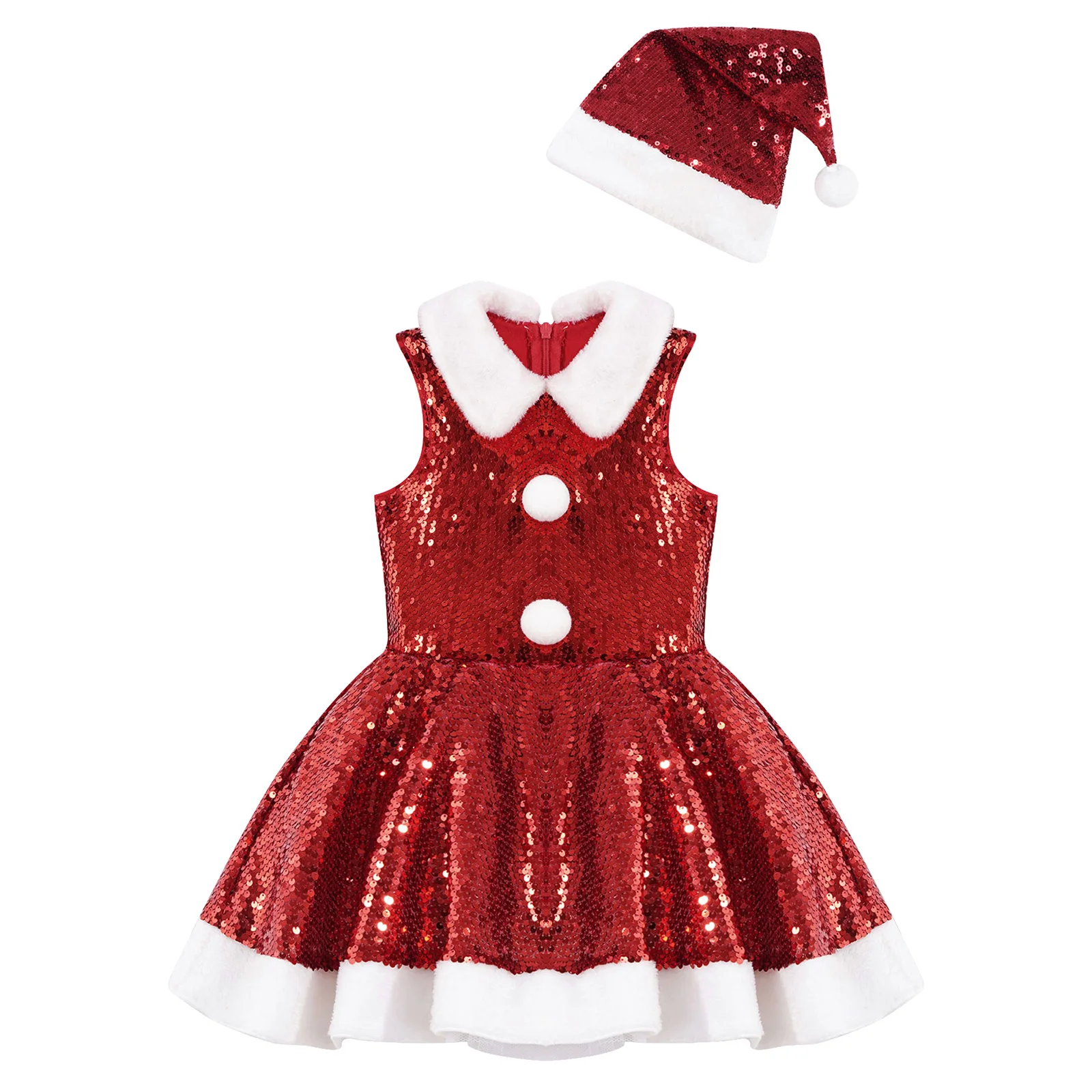 Baby Meisjes Kerst Santa Claus Cosplay Jurk Voor Nieuwe Jaar Xmas Party Performance Kostuum Mouwloze Lovertjes Tutu Jurk Met Hoed