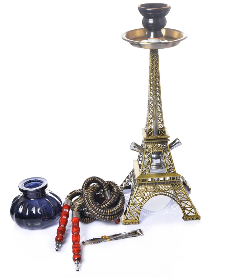 Fashionable Arab Paris Eiffel Tower Hookah Shisha Dual Horse Smoke Pipe Tobacco Cigarette Smoke Water Pipe Filter Chicha Kit Set