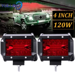 YULLING 1 Pair 4 Inch Red LED Work Light Bar Flood Spot Driving Fog Lamp Offroad Truck Boat DRL Daytime Running Lights