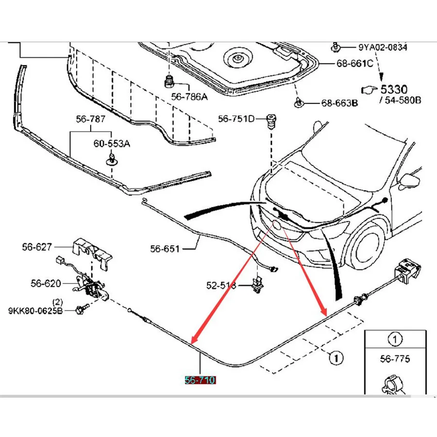 Car bonnet wire release cable with handle 56-710 for Mazda CX5 2012-2015 KD53-56-720