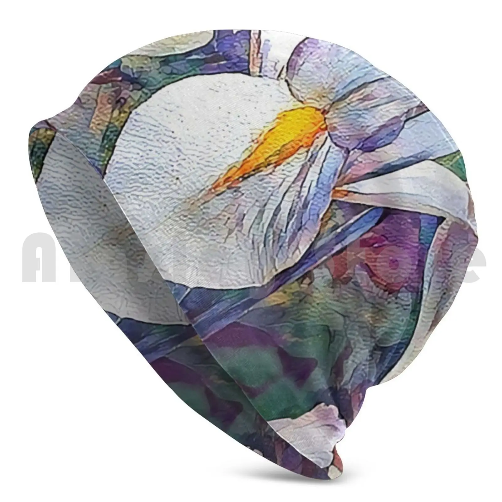 Iris Of Snow Beanies Pullover Cap Comfortable Iris Bloom Blossom Kestrelle Water Colour Plant Bulb Flower Flora