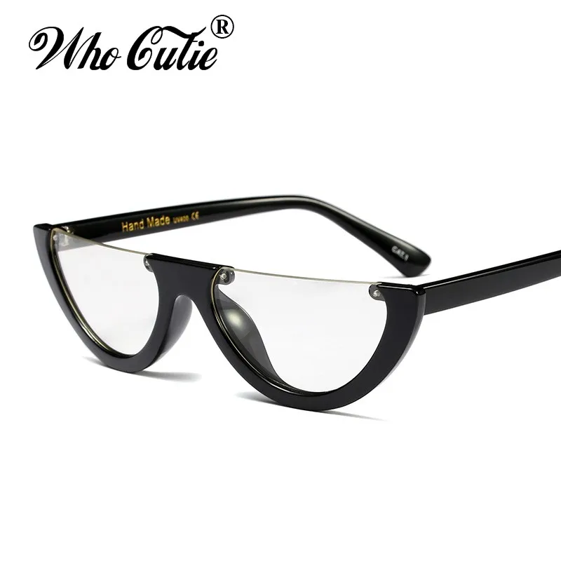 WHO CUTIE 2018 Half Frame Cat Eye Sunglasses Women Brand Designer Retro Vintage Tint Clear Lens CATEYE Sun Glasses Shades OM463