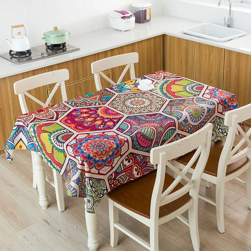Multicolor Mandala Paisley Style Tablecloth, Exotic Home Decor, Restaurant Table Cover, Kilim Pattern, Waterproof Table Cloth