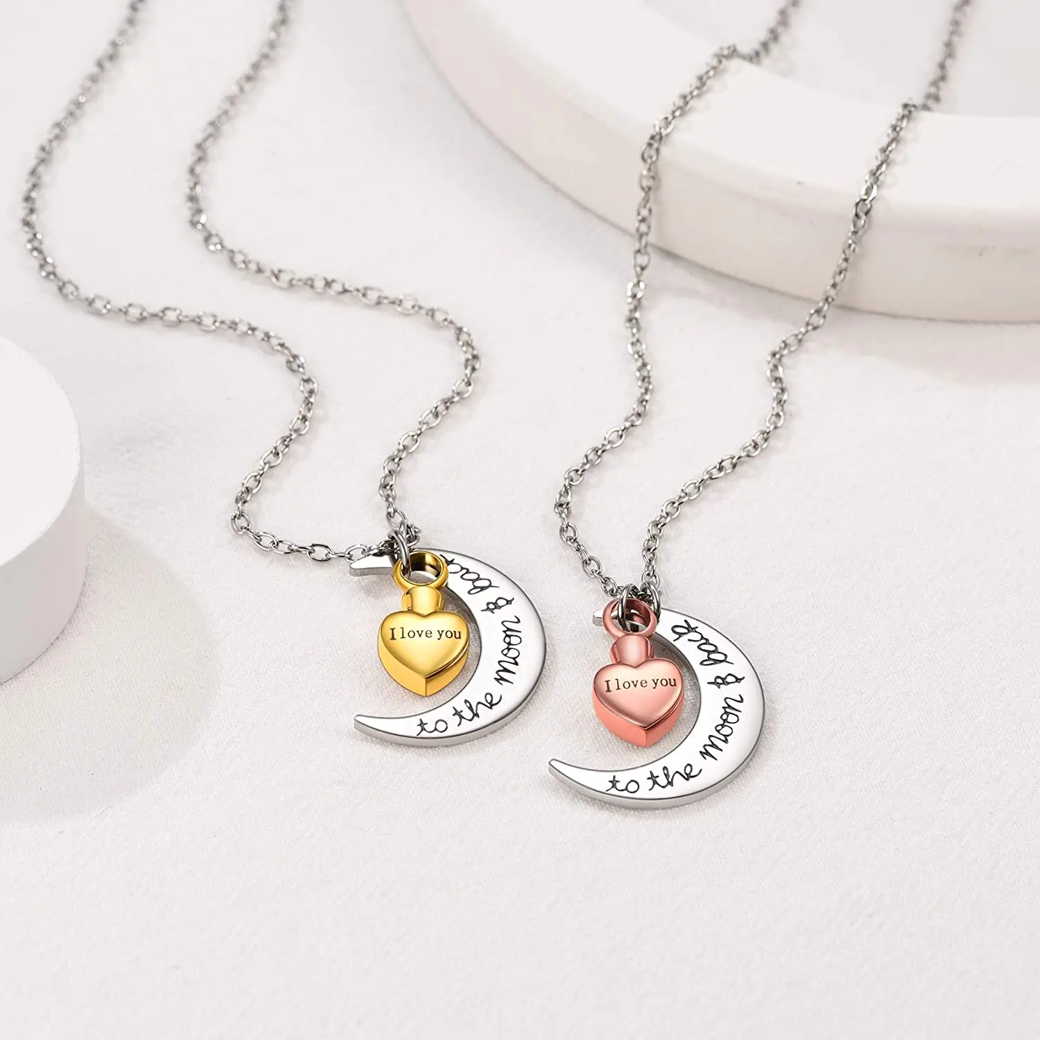 U7  I Love You to The Moon and Back Necklace Crescent Urn Cremation Jewelry for Ashes