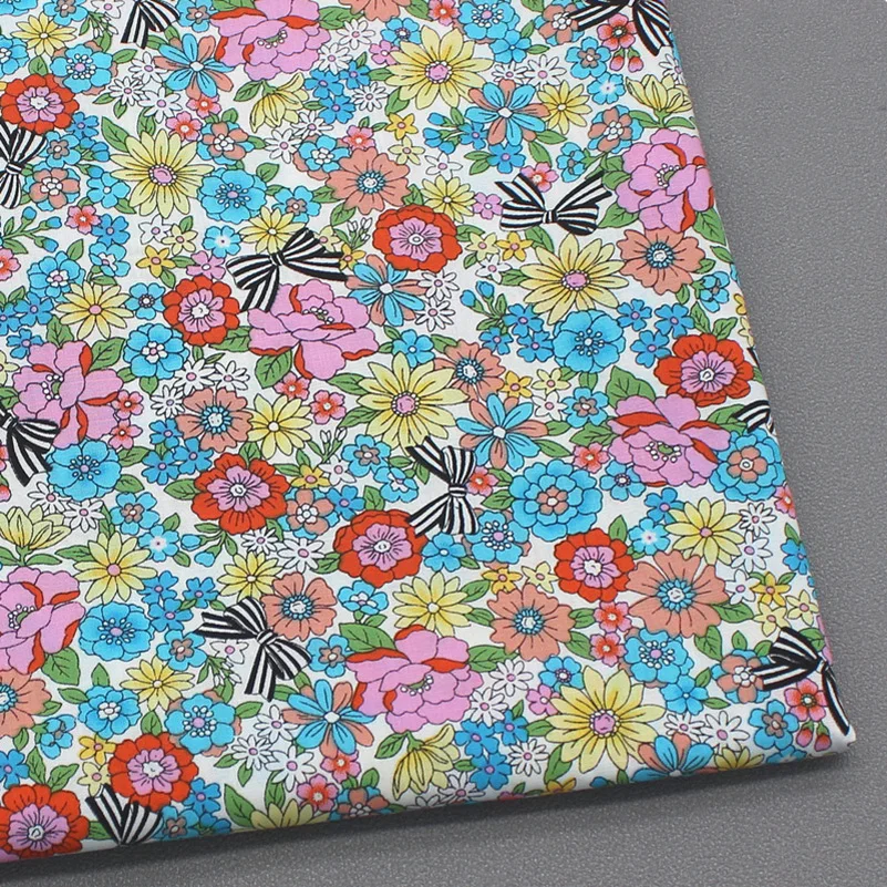 Summer Thin Poplin Soft Cotton Flowers Printed Muslin Fabrics For Sewing Dress Clothes Quilt Textile Needlework Handicraft Per H