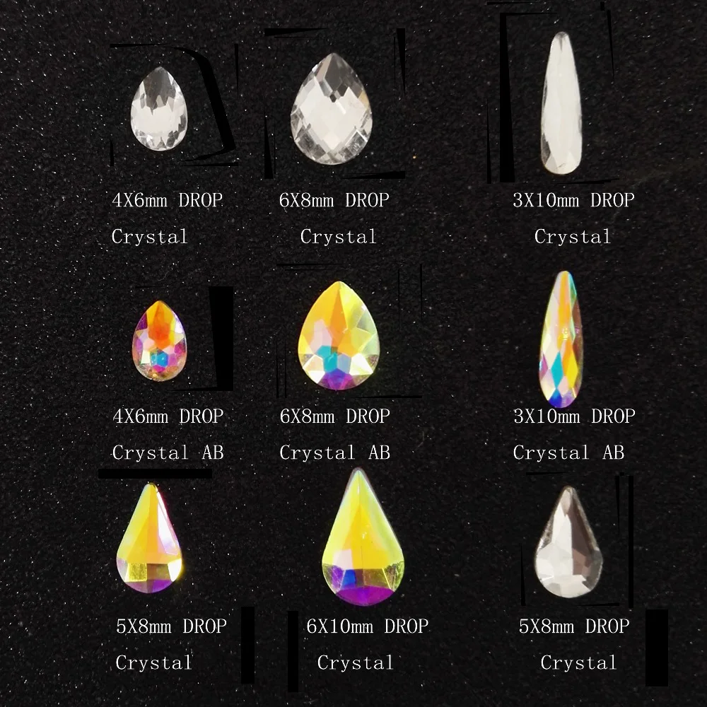 

YANRUO Tear Drop Crystal AB Clear Glitter Rhinestones Glass Flatback 3D Non Hotfix Beads DIY Nail Art Jewelry Making Decoration