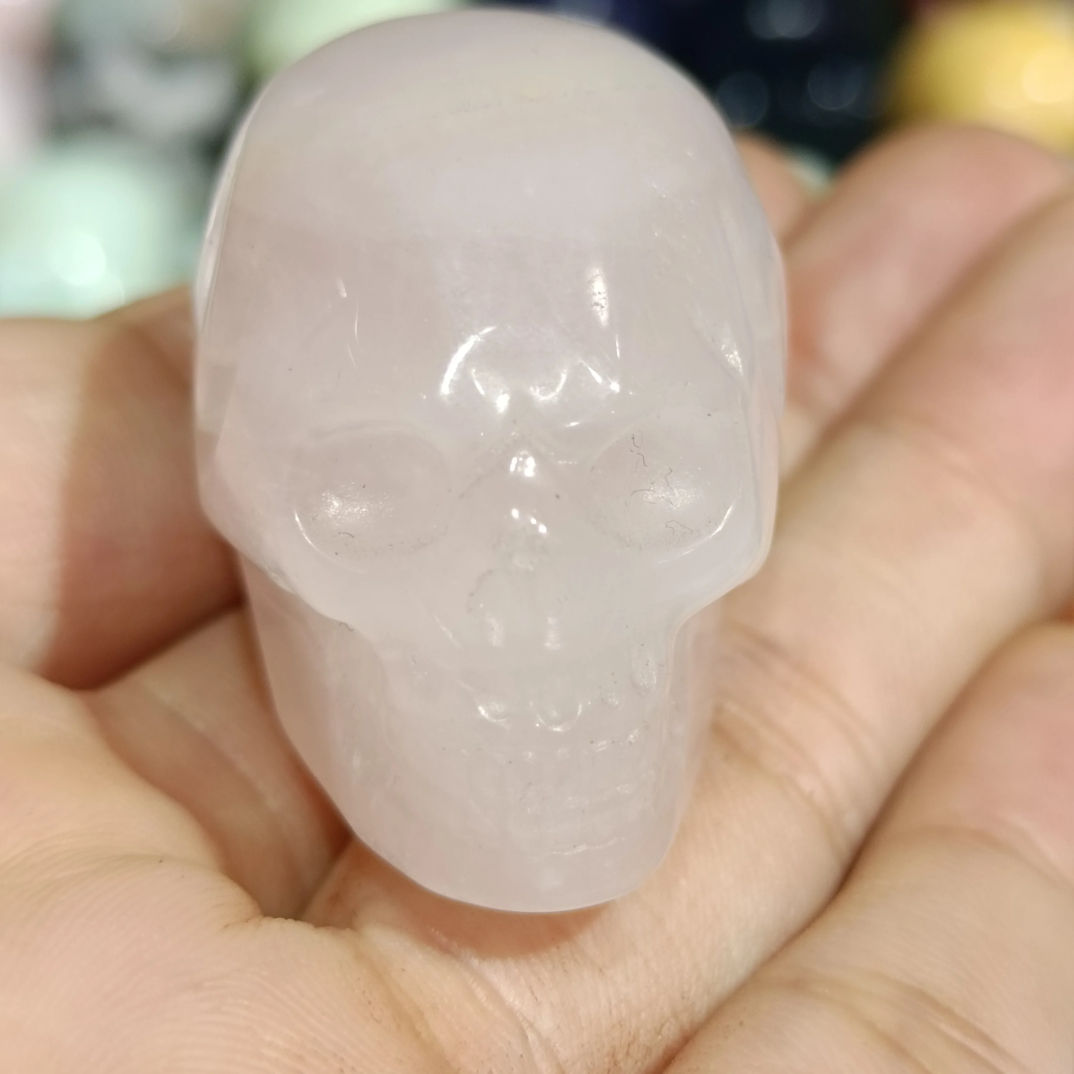 4cm 1pc Natural pink green Aventurine Quartz Cure Decoration Hand Carving Crystal Alien skulls