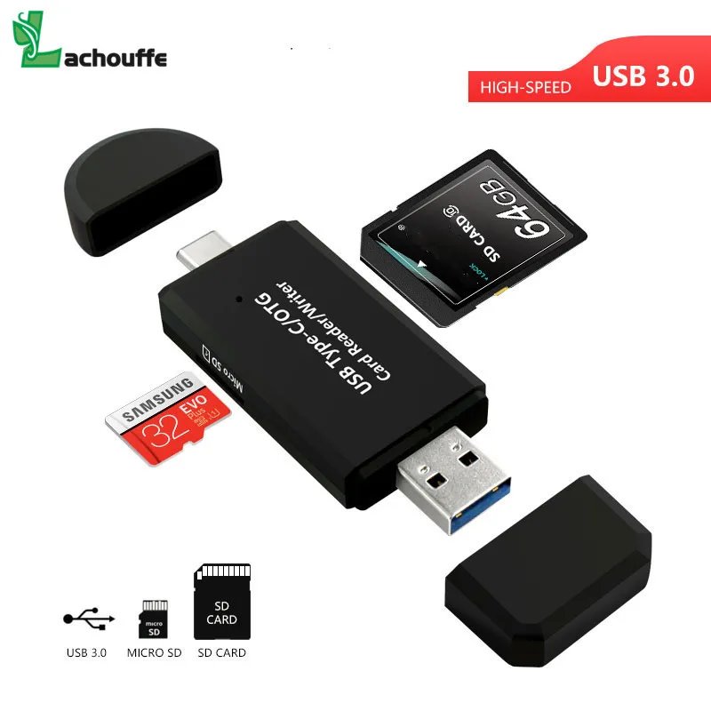 High-speed USB 3.0 Type C 2 In 1 OTG Card Reader USB Universal TF/SD Card Reader for smart phone/Computer/Type-C deveices