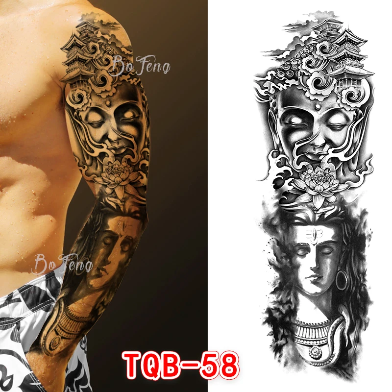 Full Arm Temporary Tattoos Sleeve Stickers, Japanese Geisha Totem Tiger Lion Temporary Tattoo for Men Women Adults Fake Tattoos