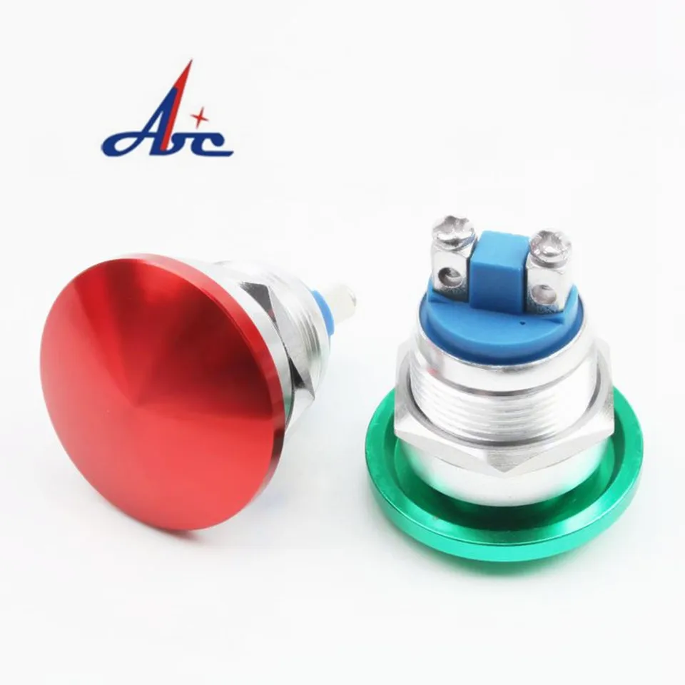 22mm Metal Aluminum Mushroom Emergency Stop Push Button IP67 Waterproof Switch momentary Locking Latching 1NO 1NC