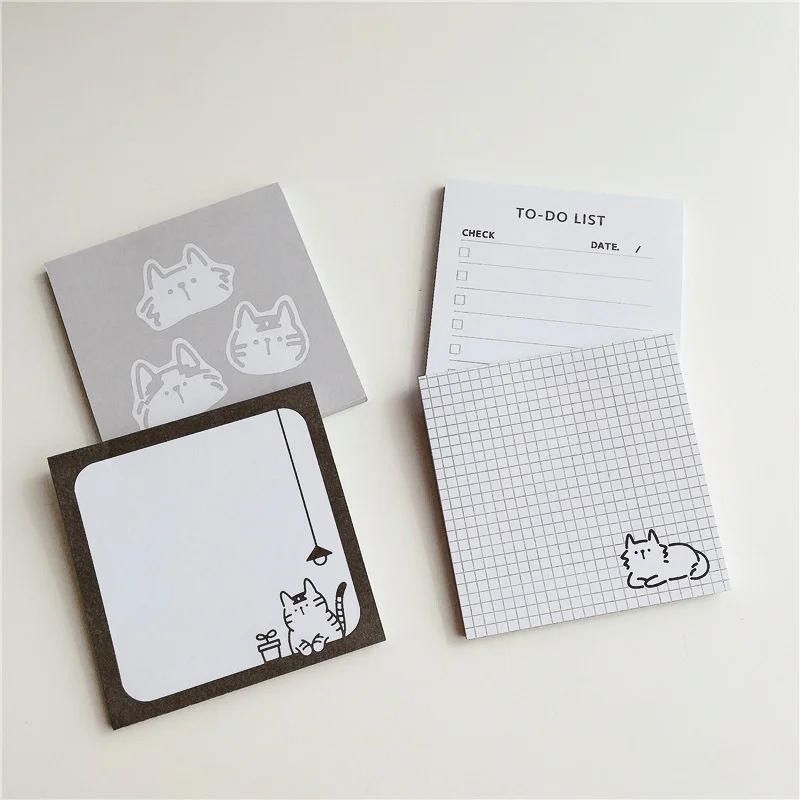 Cartoon Cat Family Cute Memo Pad Korean Ins Simple Style Message Paper Student To Do List Note Paper Kawaii Stationery 50 Sheets