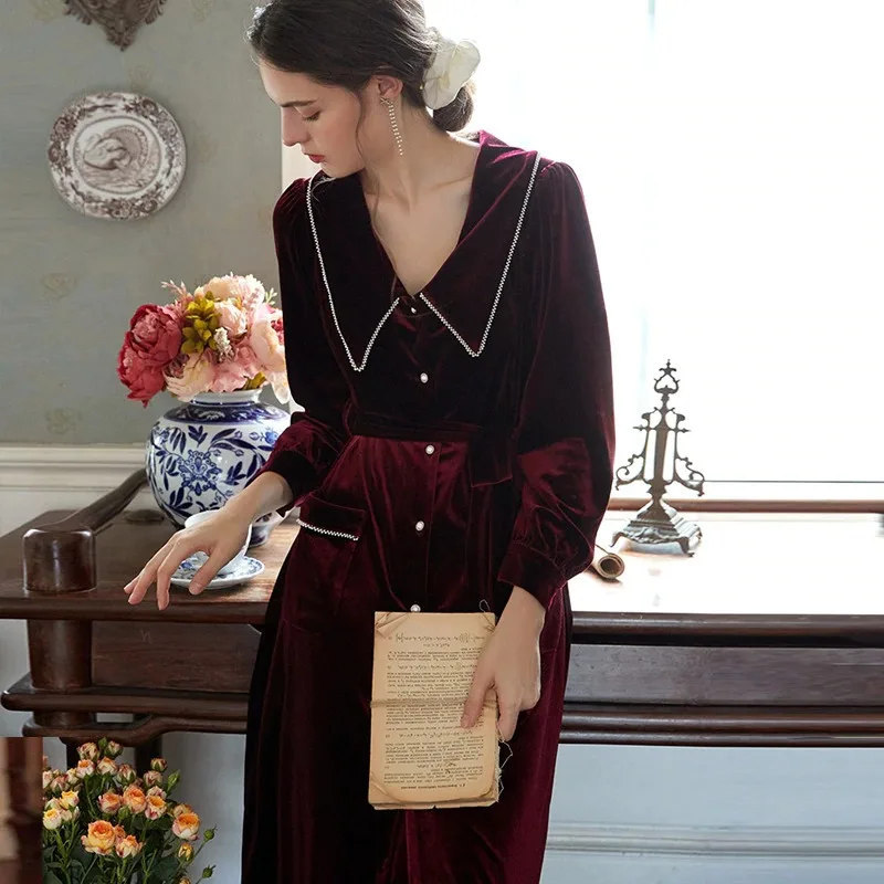 Newest Night Gown Bride Sleepwear Robes Velvet Custom Made Long Sleeves Dressing Gown Women Gorgeous Cute Sleepwear Dresses