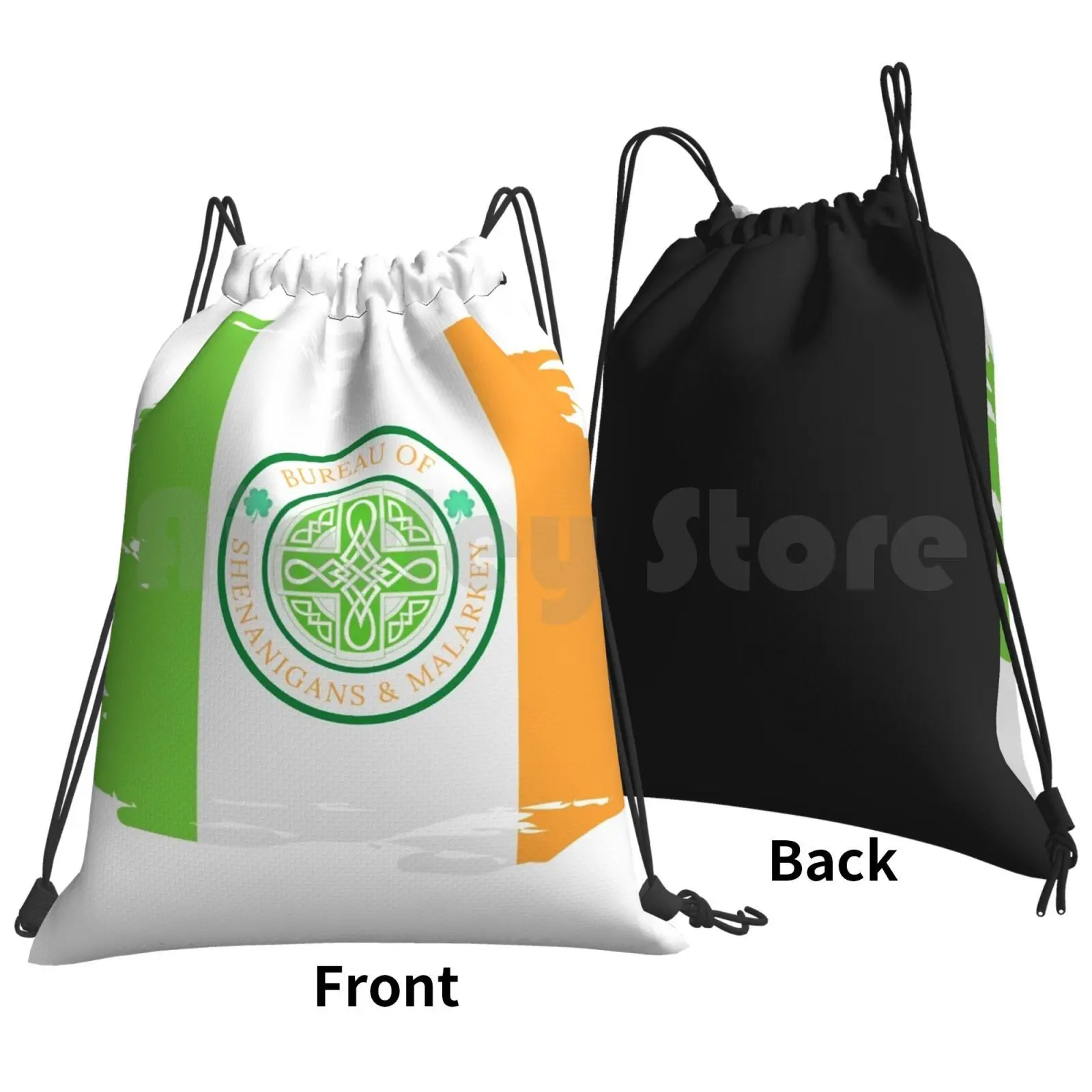 Bureau Of Shenanigans & Malarkey Backpack Drawstring Bags Gym Bag Waterproof Irish Flag Shenanigans Malarkey Fun Bureau