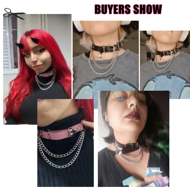 Punk Irregular Metal Women Love Leather Sexy Neck Chains Collar Gothic Dark Girls with Clavicle Chain Lolita Necklace Black Pink