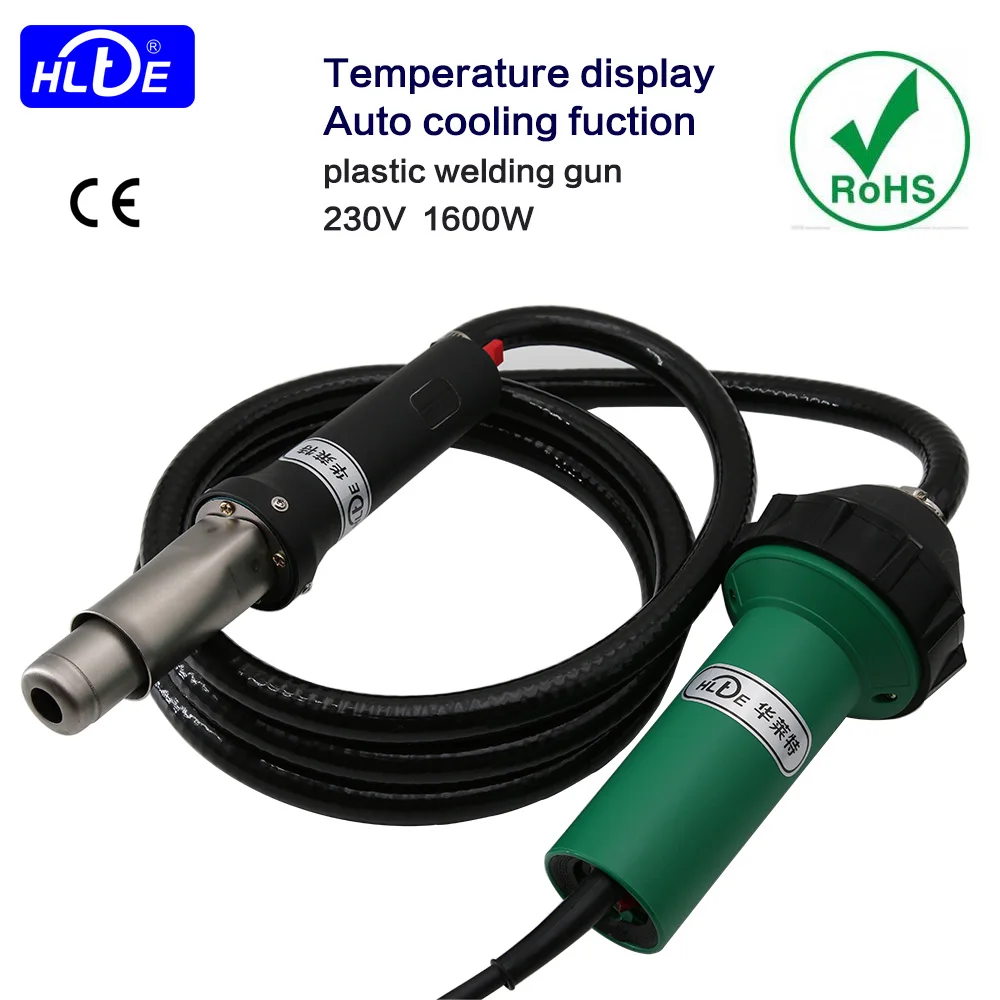 Szybka wysyłka HLTE-F16S 230V 1600W typ podziału plastikowy pistolet spawalniczy spawarka na gorące powietrze do PVC/PP/PE, wyświetlacz temperatury + Auto chłodzenie