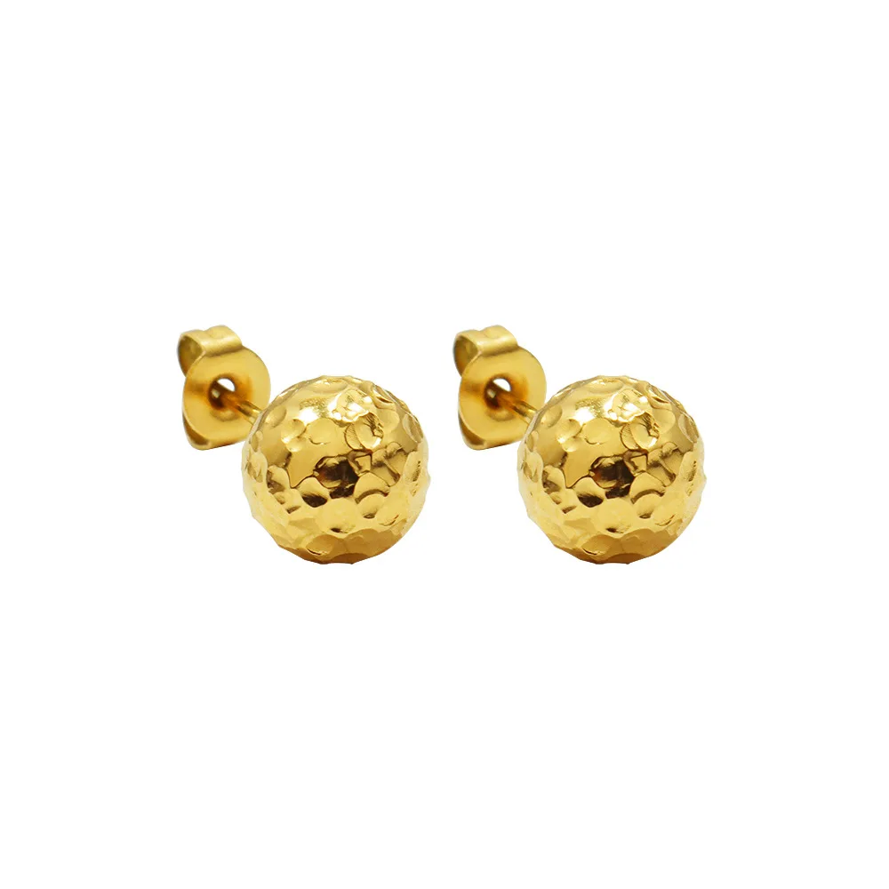 18k Gold Plated Stainless Steel Waterproof Hammer Texture Round Small Ball Stud Earrings for  Women Girls Jewelry Gift