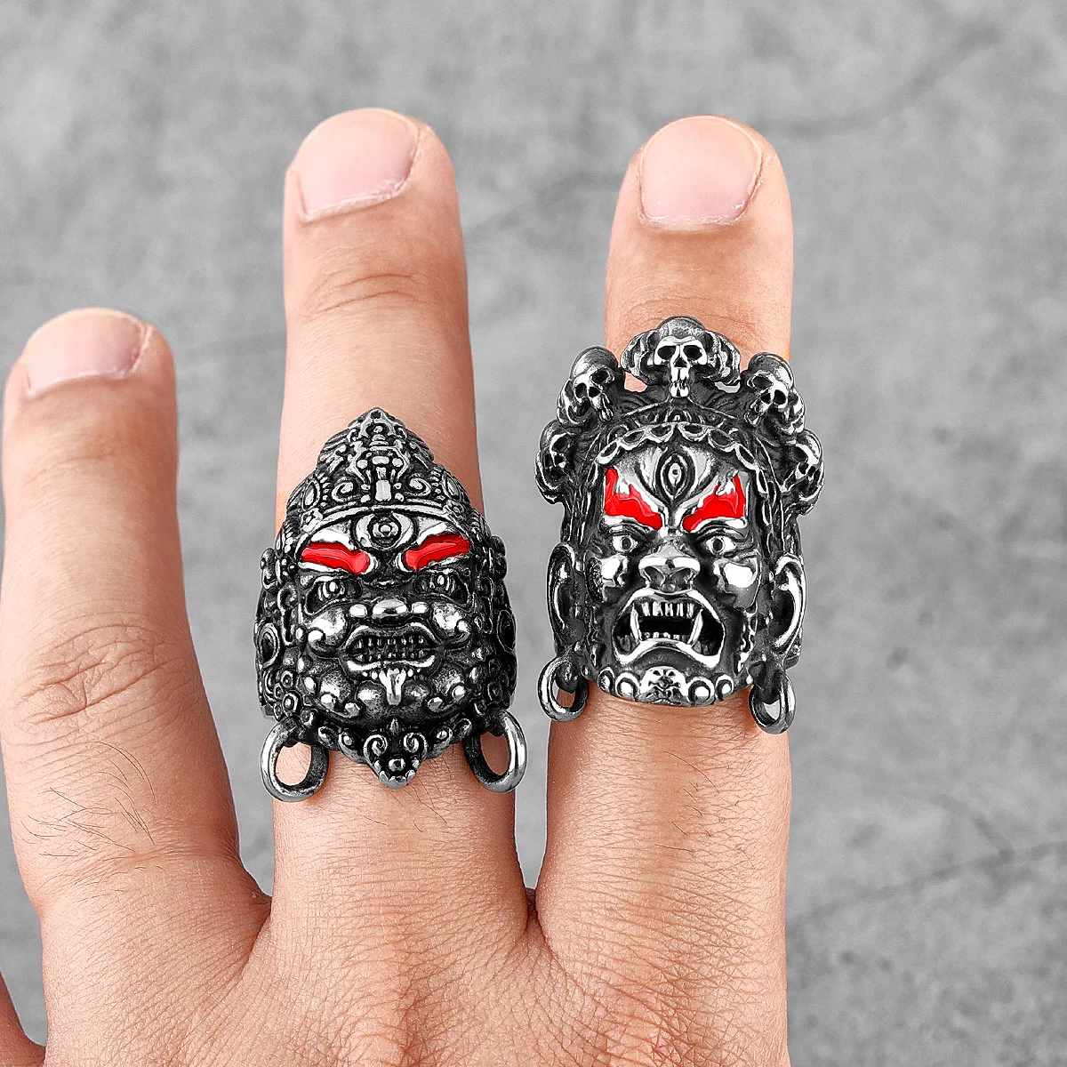 Tibetan Buddhism Raksha Buddha Stainless Steel Mens Rings Punk Amulet for Male Boyfriend Biker Jewelry Creativity Gift Wholesale