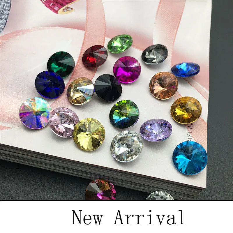 50 Pcs 12mm 18 size V-Bottom Sharp Glitter Rhinestone Nail Gems Acrylic Crystal Stone Non Hot Fix Nail Art Decoration