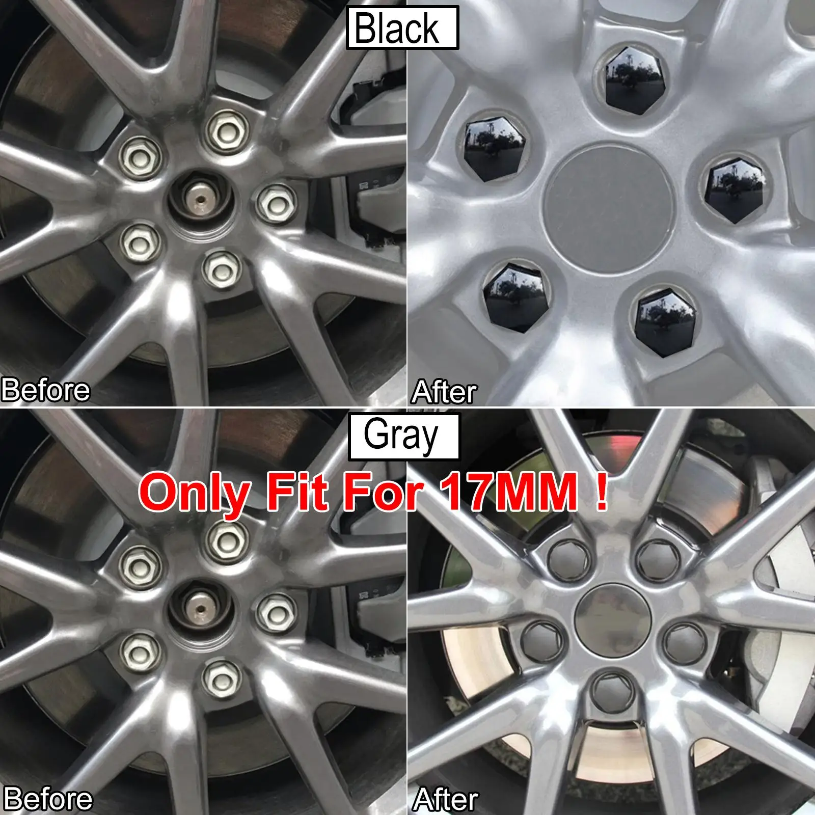 17MM 24Pcs Black/Grey Car Wheel Nut Cap Protection Covers Caps Tool Anti-Rust Auto Hub Screw Cover Tyre Bolt Exterior Decoration