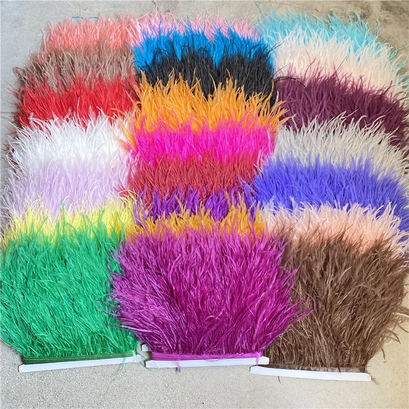 10-15CM Ostrich Feather Trims Fringe Ribbon Sewing Accessories Plumas Dress DIY Clothing Wedding Feathers for Craft