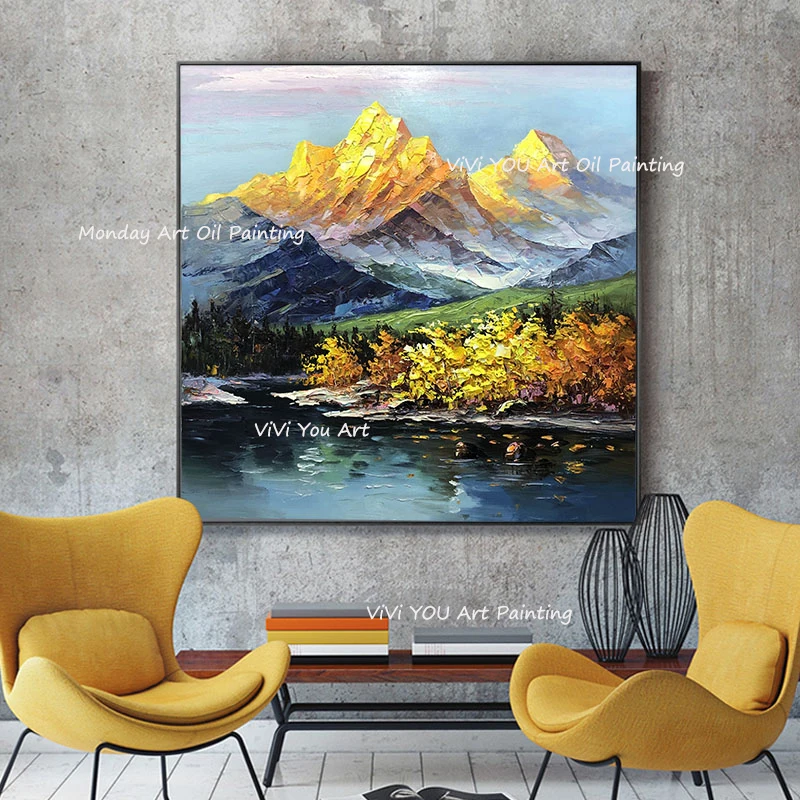 

Large Size hand painted Golden Mountain Landscape Canvas Paintings wall Oil Painting For Living Room modern art home decoration