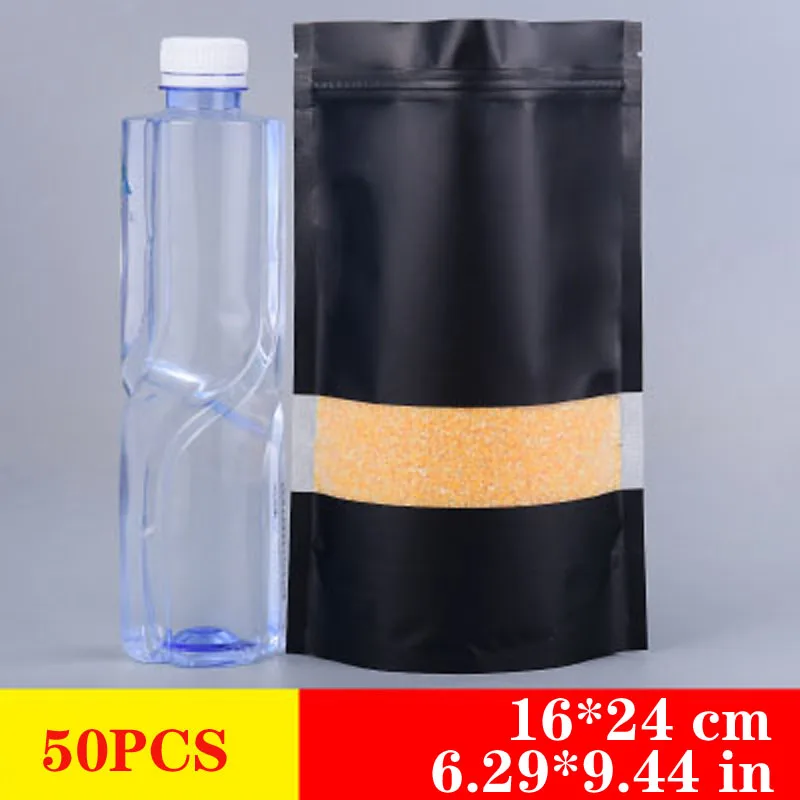 Stand up Matte Black Aluminum Foil Window Zip Lock Bag Resealable Coffee Powder Nuts Tea Pet Food Gifts Packing Pouches