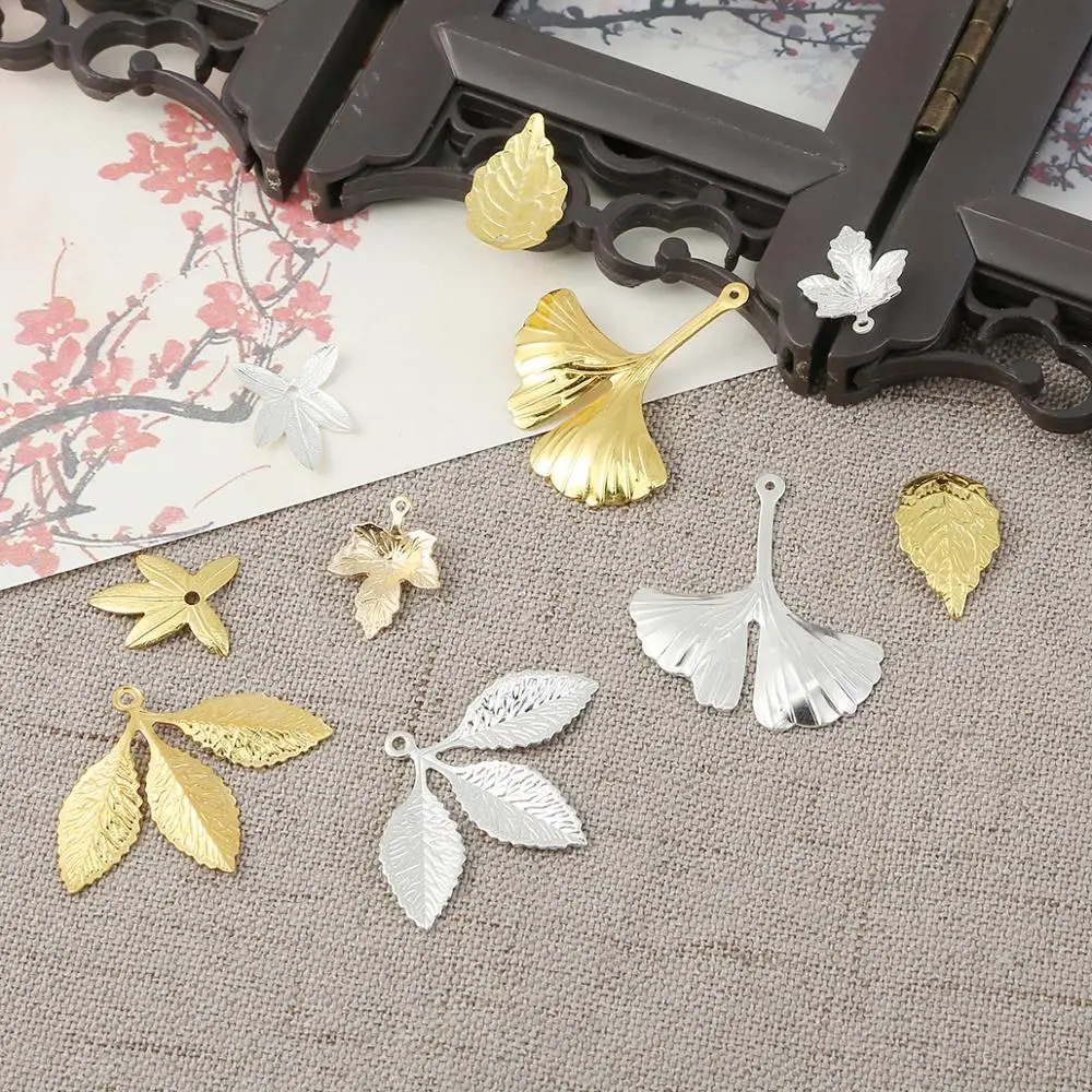 10-20pcs/lots Gold Silver Color Metal Leaf Charms Pendant Connector For DIY Earrings Necklace Jewelry Findings Making Accessorie