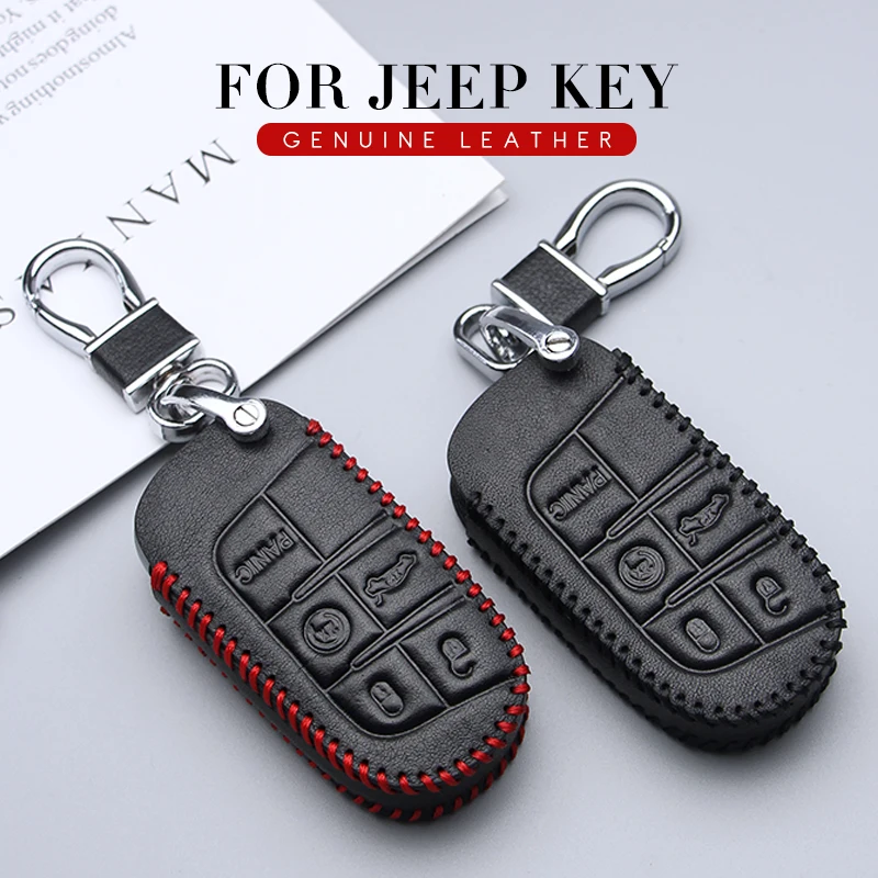 

Leather Car Key Cover Case For Jeep Grand Cherokee Chrysler 200 300C Renegade Compass Grand-commander For Dodge Ram 1500 Durango