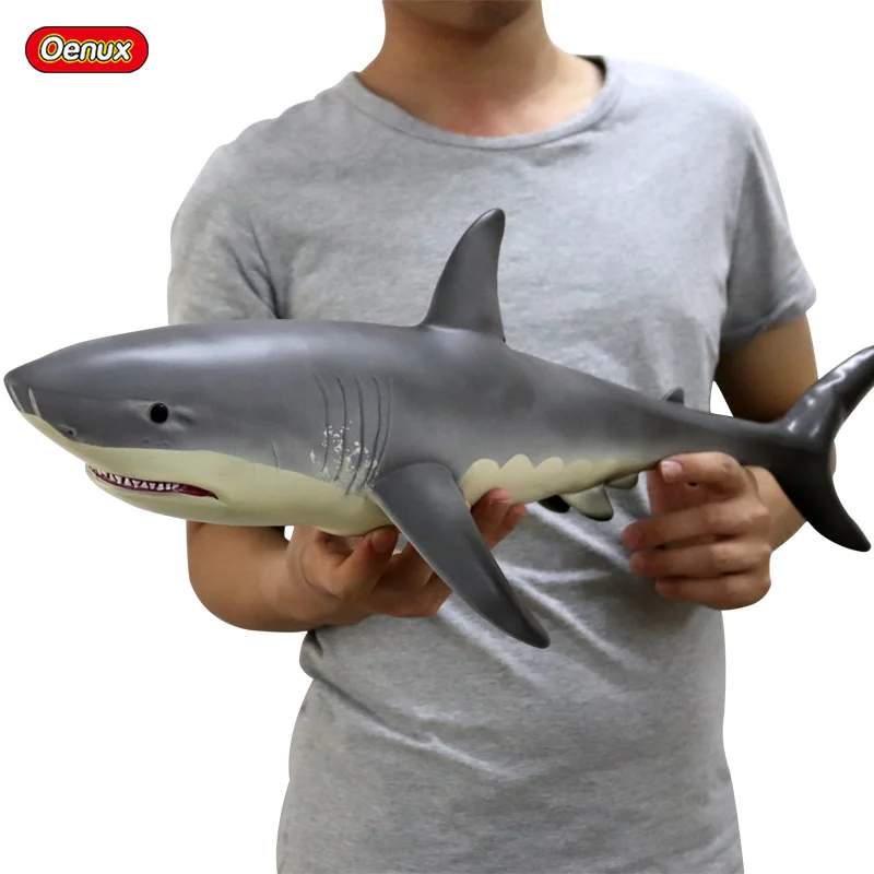 Oenux Large Size Sea Life Animals Soft Great White Shark Big Shark Action Figures Model Lifelike Educational Toys For Kids Gift