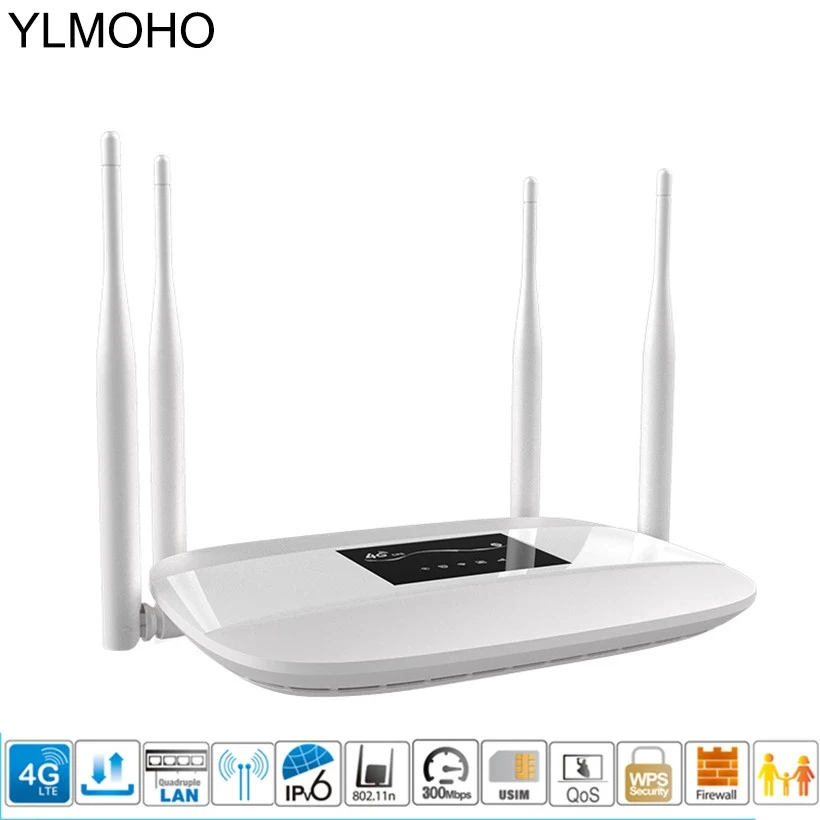 

YLMOHO 4G LTE WiFi Router 300Mbps Broadand Mini Modem 4G 3G Wi-Fi Mobile Hotspots CPE with SIM Slot 4 LAN Rj45 Ports 32 Users