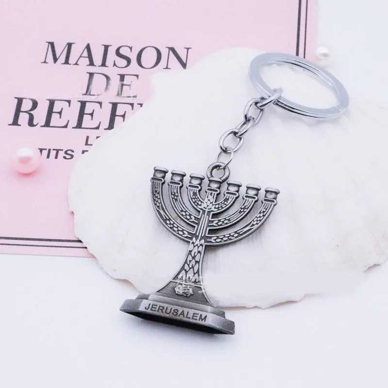 Men Candlestick Jewelry Key Chain Party Gift Keychains Dropshipping Jewelry Judaism Menorah Star Of David Gift