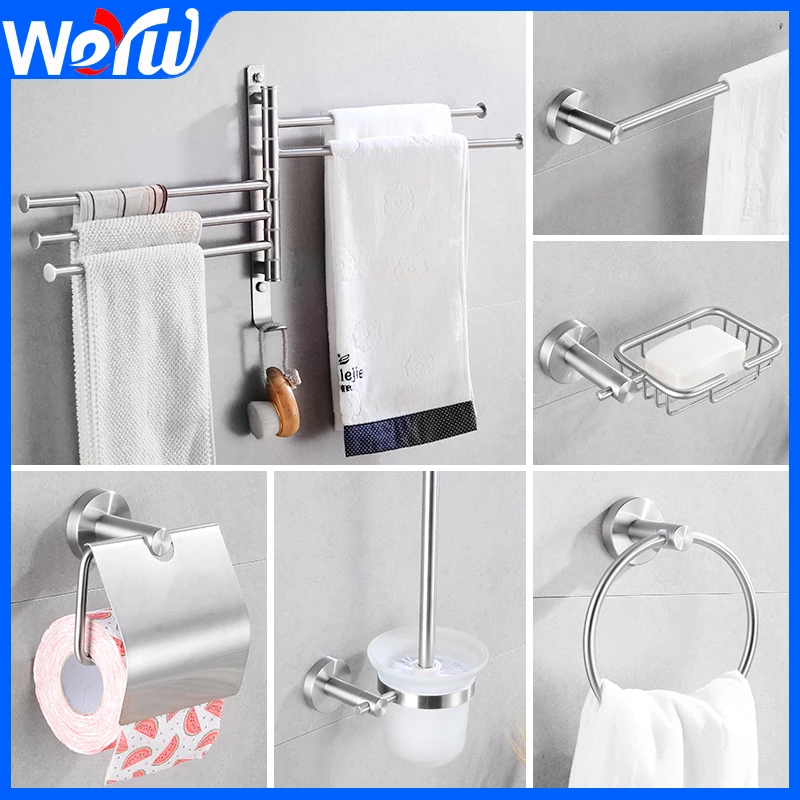 Bathroom Towel Bar Holder Rack Mounted Arms Towel Hanging with Hooks Toilet Paper Holder with Shelf Wall Mount Robe Hook